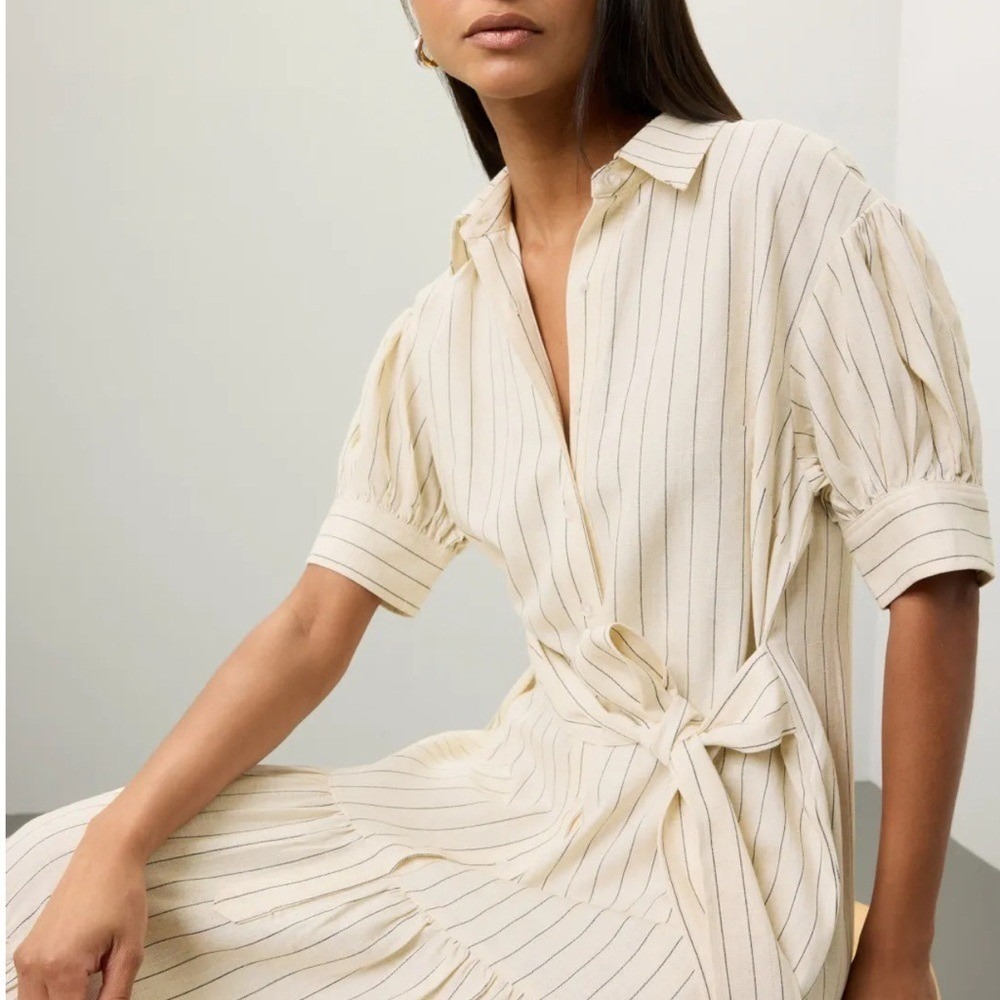 Marissa‎ Webb Collective Tie Waist Linen Midi Dress women size 14 EUC RtR - Picture 2 of 16